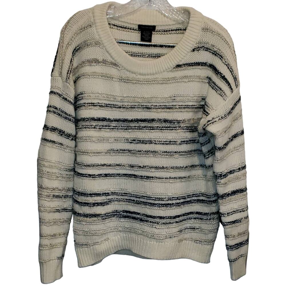Calvin Klein Jeans Oversized Cozy Grandpa Fisherman White Blue Knit Sweater XL